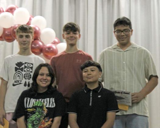 EIGHTH GRADE MOST IMPROVED AWARDS - (Back): Aydan Manicchia, Logan Jones and Ifryan Alfaro. (Front): Destiny Trevino and Landen Silva. (Submitted Photo)