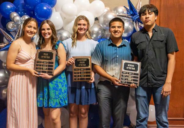 2023-2024 OLTON ATHLETIC BANQUET - Emma Acker and Aspen Struve were named Fillies of the year, while Payge Davina was named Olton Student Athlete of the Year and Jacob Marquez and Nathan Urbina were named the Mustangs of the Year. (Photo Courtesy of Dusty Gorman)
