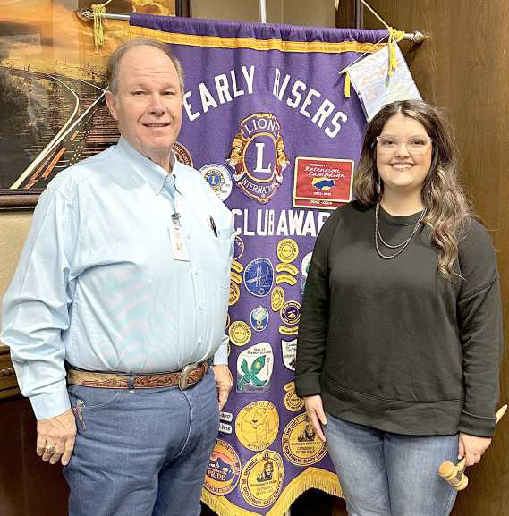 LAMB COUNTY JUDGE, MIKE DELOACH visited the Early Risers Lions Club Tuesday morning, Oct. 25. Judge DeLoach provided an update on several county projects in the works, including the upcoming elections, and answered questions related to the Ag center renovation project. Thank you Judge DeLoach. Early Risers Lions President, DeLynn Butler is shown with the Judge. (Submitted Photo)