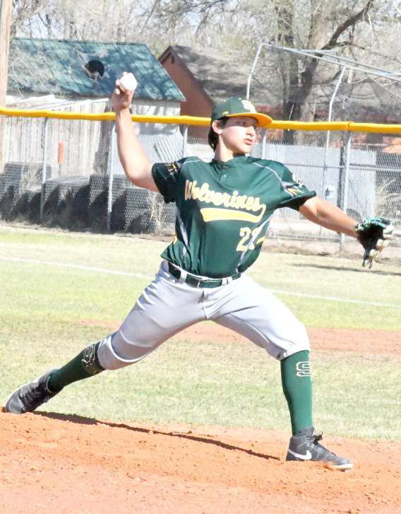 THROWING STRIKES - Springlake-Earth sophomore pitcher, Tyler Tanaro, started on the mound for the Wolverines on Monday in their district game against Petersburg. Tanaro pitched four innings giving up three runs and two walks, while earning nine strike outs. (Staff Photo by Derek Lopez)