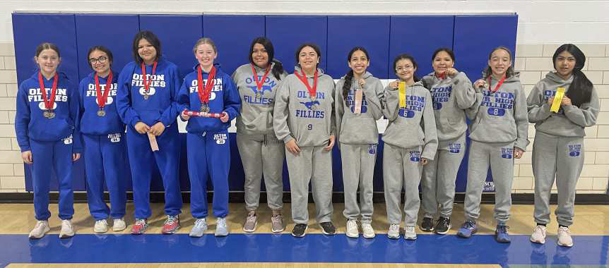 The Olton Fillies Junior High Track teams competed at the Sundown Roughneck Relays Junior High Invitational on Thursday. The eighth grade team placed second overall, while the seventh grade team placed fifth overall. (Submitted Photo)