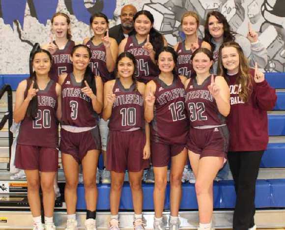 The Littlefield Lady Cats won the Tahoka JV Tournament last weekend, where they defeated Hale Center JV2, Plains, Whiteface and Hale Center’s JV1 en route to the Championship. (Front L-R): Fernanda Larrea, Nevaeh Esquibel, Monica Elizondo, Jasmine Castillo, Haley Frausto and Head Coach Mallie Gonzales. (Back L-R): Rhealee Golden, Brianna Martinez, Coach Keith Logan, Kayla Castillo, Cobi Saldana and Assistant Coach Kaylee Edgemon. (Submitted Photo)