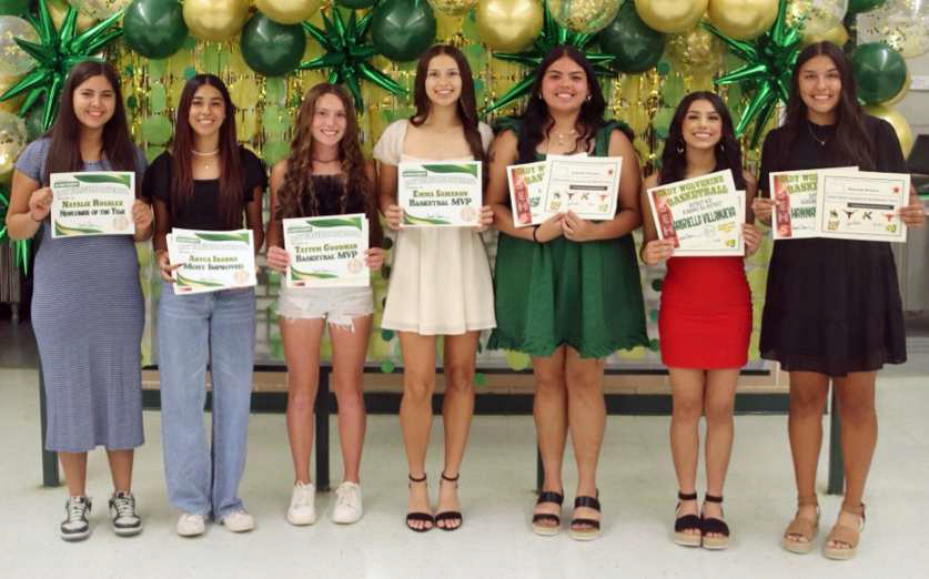 2023-2024 GIRL’S BASKETBALL AWARDS - Natalie Rosalez, Newcomer of the Year; Aryca Ibarra, Most ImprovedAward; Taytum Goodman, Co-MVP; Emma Samaron, Co-MVP; Isabella Gonzales,Academic All-District; Aabriella Villanueva, Academic All-District; Hannah Alvarez, Academic All-District. (Submitted Photo)