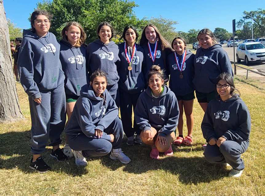 DISTRICT RUNNER-UPS – The Springlake-Earth Lady Wolverines’ JV cross country team finished as the Runner-ups at the district 4-1A Cross Country Meet at Plainview on Tuesday. (Shown): Sydney Furr, Violeta Martinez, Jessica Mendoza, Halee Toscano, Annabelle Anchondo, Kyleigh Kennedy, Ingrid Macias, Natalie Rosalez and Anaveah Delao. (Submitted Photo)
