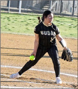Blessy Montes deliveres a pitch, during the Nettes’, 11-9, victory over Ralls in their district-opener on Tuesday in Sudan. (Staff Photo by Derek Lopez)