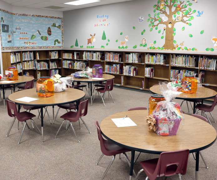 Raffle prizes were on display at the Littlefield Primary Library. (Photo by Ann Reagan)