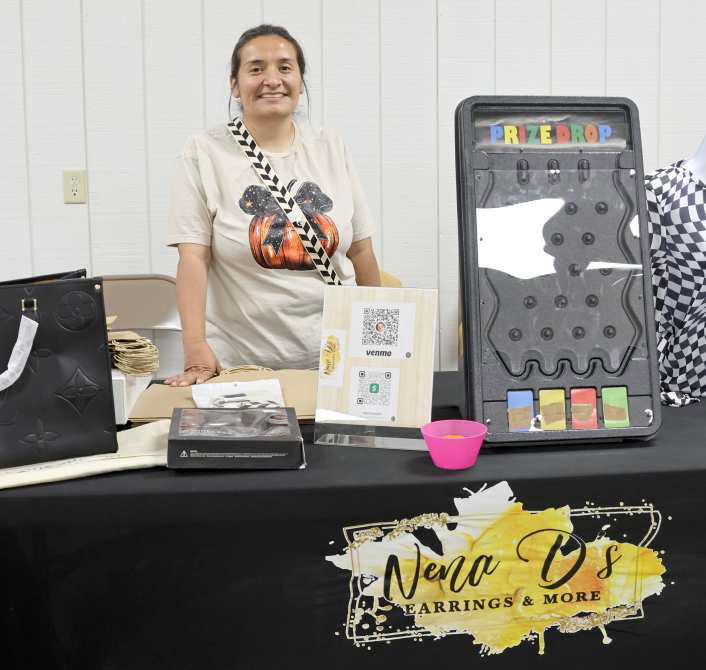 Maria Delgado of Nena D’s Earrings &amp; More offered beautiful fashion items during the Trade Day at the Lamb County Ag Center on Saturday, October 12, 2024. (Photo by Ann Reagan)