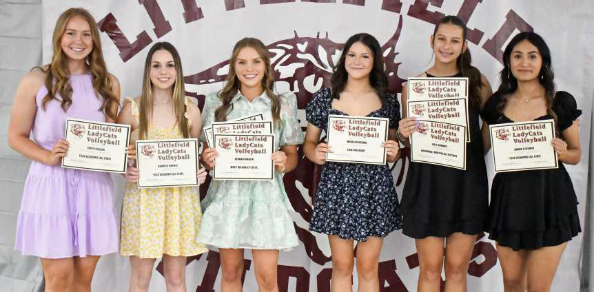 Taryn Golden, TGCAAcademic All-State; Kamryn Jimenez, TGCAAcademic All-State; Kennadi Hanlin, Team MVP, TGCAAcademic All-State, Honorable Mention All-District; Madison Brown, Fighting Heart Award; Julie Bownds, Fighting Heart Award, TGCAAcademic All-State, Honorable Mention All-District; Amiah Elizondo, TGCA Academic All-State. (Staff Photo by Derek Lopez)