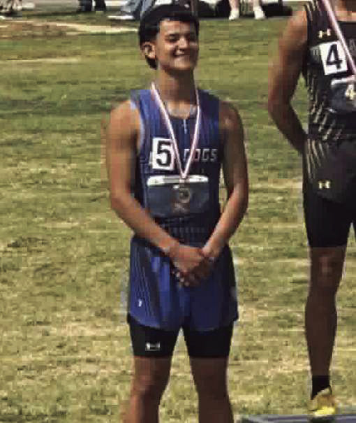 Amherst’s Aiden Rodriguez, placed 2nd in the men’s 200- meter dash at the Region I-1A Track Meet in Levelland this past weekend, punching his ticket to the State Track Meet in Austin. (Submitted Photo)