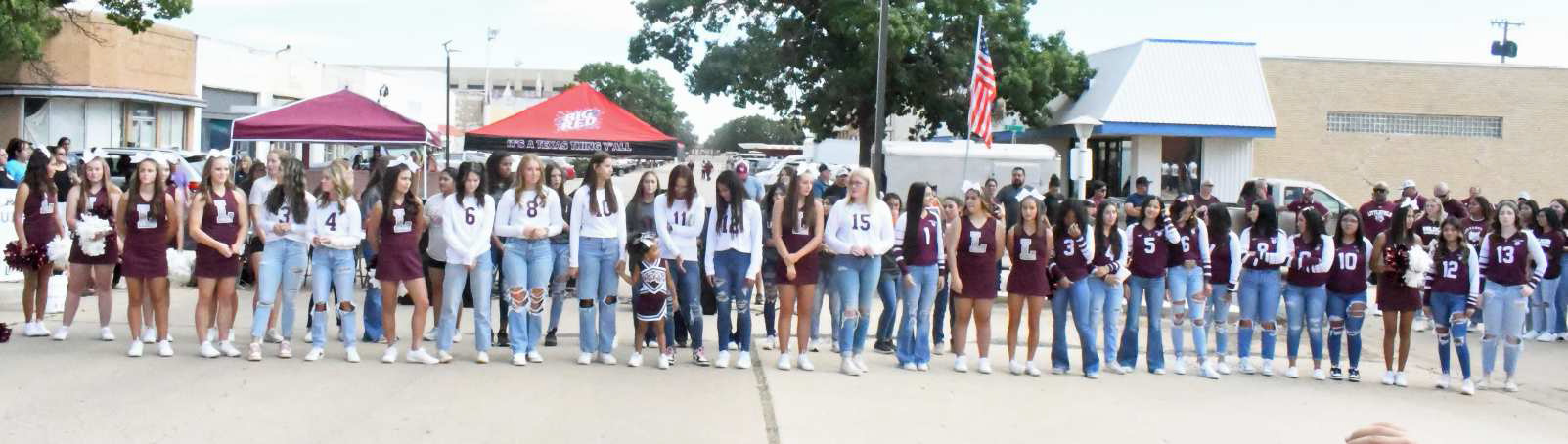 LADY CAT VOLLEYBALL - The Littlefield Lady Cats’ varsity and JV1 and JV2 volleyball teams were introduced at the Wildcat Street Party on Friday morning, which was held in front of Wellington State Bank on Phelps Ave. in Littlefield. The Lady Cats’ varsity volleyball team was 1-2 heading into their match at Wellman-Union on Friday. (Staff Photo by Derek Lopez)