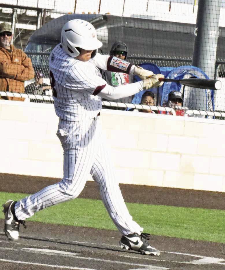 Cayson Villarreal roped an RBI-double to left-center field in the bottom of the sixth inning to give the Wildcats a, 3-2, lead, but the Wildcats would fall to the Eagles, 5-3 in their first meeting of district play on Monday. (Staff Photo by Derek Lopez)