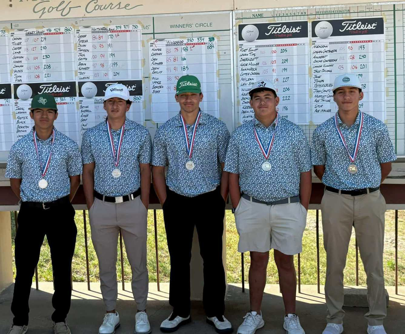 The Springlake-Earth Wolverines’ varsity golf team placed second at the Regional Golf Tournament at Meadowbrook in Lubbock, punching their ticket to the State Golf Tournament. Tyler Tanaro shot a 167, while Ethan Mosqueda shot a 169, Froylan Agundiz shot a 180 and Jacob Alvarez shot a 217. (L-R): Nathan Ramos, Froylan Agundiz, Tyler Tanaro, Ethan Mosqueda and Jacob Alvarez. (Submitted Photo)