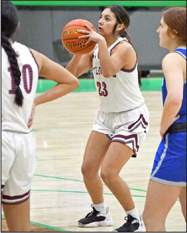 KNOCKING DOWN FREE THROWS - Littlefield junior, Arianna Cruz (23), knocks down a free throw during the second quarter of the Lady Cats, Area round loss to Childress on Thursday in Floydada. She was nine-of-10 from the line in the second quarter, 10-of-12 from the line for the first half. (Staff Phtoo by Derek Lopez)