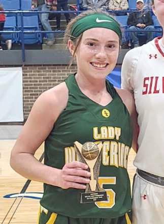Springlake-Earth senior, Taytum Goodman, earned an All-Tournament selection at the 2023 Way Out West Basketball Tournament in Whiteface last weekend. The Lady Wolverines finished fourth in the tournament, falling to Silverton in the thirdplace game, 53-49. (Submitted Photo)