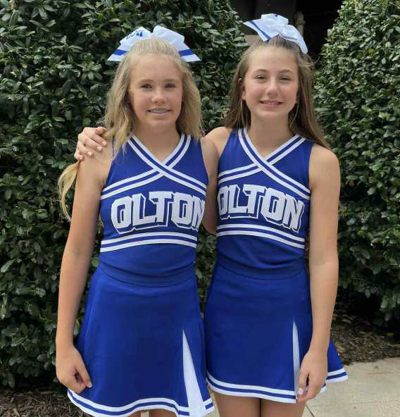 Olton Junior High Cheerleaders, Hollie Beelitz and Emilee Synatschk received All-American honors at cheer camp last week in Grapevine, Texas. (Submitted Photo)