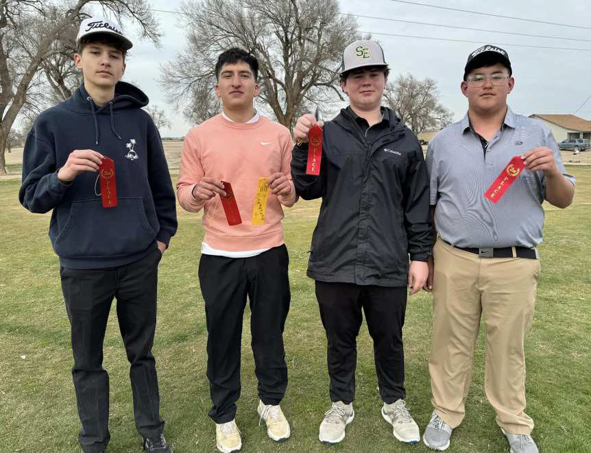 The Springlake-Earth Wolverines’ Green team took second place at the Lamb County Invitational on Wednesday that was hosted by Lazbuddie in Olton. The Wolverines had the top five boys individual scores as well. (Shown): Riley Ball, Froylan Agundiz, Moses McIver and Ethan Mosqueda. (Submitted Photo)