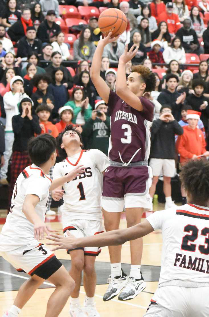 Littlefield junior, Ryan Williams (3), puts up a floater in the second half of the Wildcats, 58-52, loss to the Cubs in Brownfield last Tuesday for their district-opener. (Staff Photo by Derek Lopez)