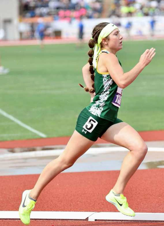 STATE TRACK MEET - Springlake-Earth junior, Taytum Goodman, competes at the State Track Meet in Austin, where she brought home three gold medals and three state records. (Submitted Photo)