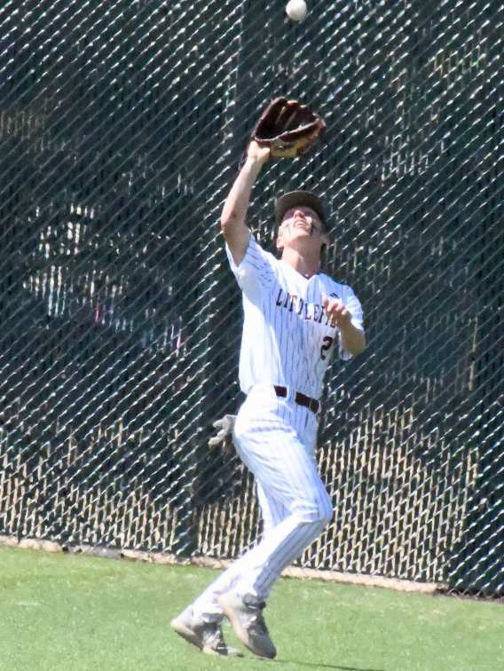 NO FLY ZONE - Littlefield sophomore center fielder, Major McNeese, catches a fly ball in right center field to record an out for the Wildcats, during their, 10-0, home loss to Denver City in their first meeting of District play. (Staff Photo by Derek Lopez)