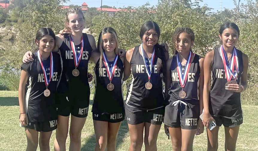 REGIONAL QUALIFIERS - The Sudan Nettes’ varsity cross country team competed at the District 4-2A Cross Country Meet at LCU on Monday, where they placed third overall, qualifying them for Regionals. They will compete at the Regional Meet at Mae Simmons Park in Lubbock on Tuesday, Oct. 24th. (Submitted Photo)