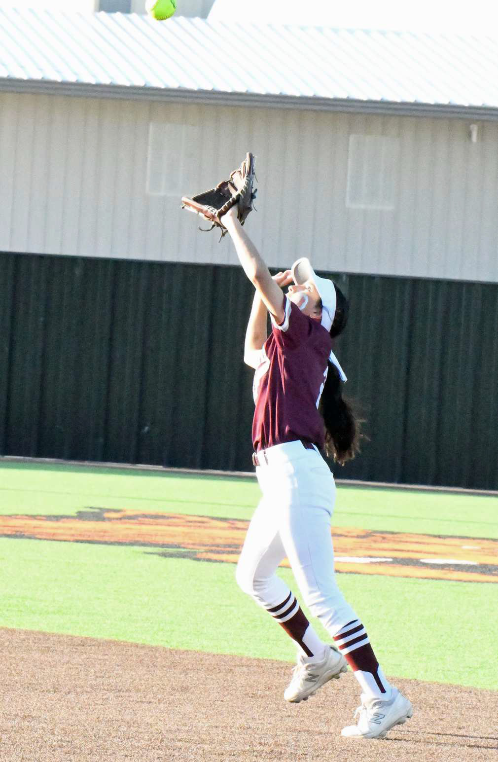 Littlefield second baseman, Brinley Acevedo, catches a pop up to retire the side in the bottom of the third inning, of the Lady Cats, 9-3, bidistrict loss to Presidio at Wink on Friday. (Staff Photo by Derek Lopez)