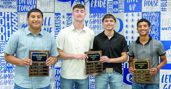 Boy’s Basketball Awards: Chris Cabrera, Fighting Heart Award; Brazy Azam and Matt Flores, Defensive MVP’s’ Sebastian Sparkman, Offensive MVP. (Photo Courtesy of Dusty Gorman)