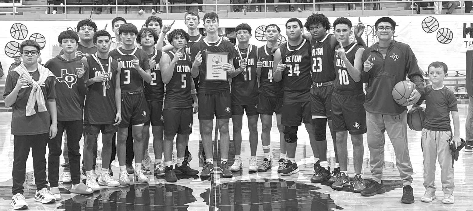 The Olton Mustangs’ varsity basketball team won the 2025 Whitharral Invitational Championship Saturday afternoon with a, 68-64, victory over the host team Panthers. The Mustangs were undefeated on the weekend, with Sebastian Sparkman and Santiago Jimenez earning All-Tournament Team honors. (Submitted Photo)