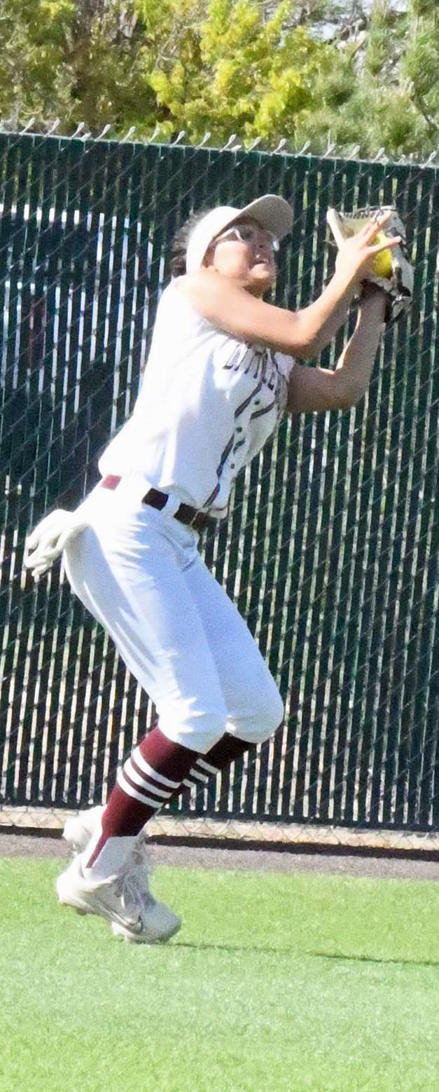 Littlefield junior center fielder, Myli Hernandez, catches a fly ball for an out during the Lady Cats, 5-4, victory over the Muleshoe Lady Mules on Tuesday at Lady Cat Field in Littlefield. (Staff Photo by Derek Lopez)