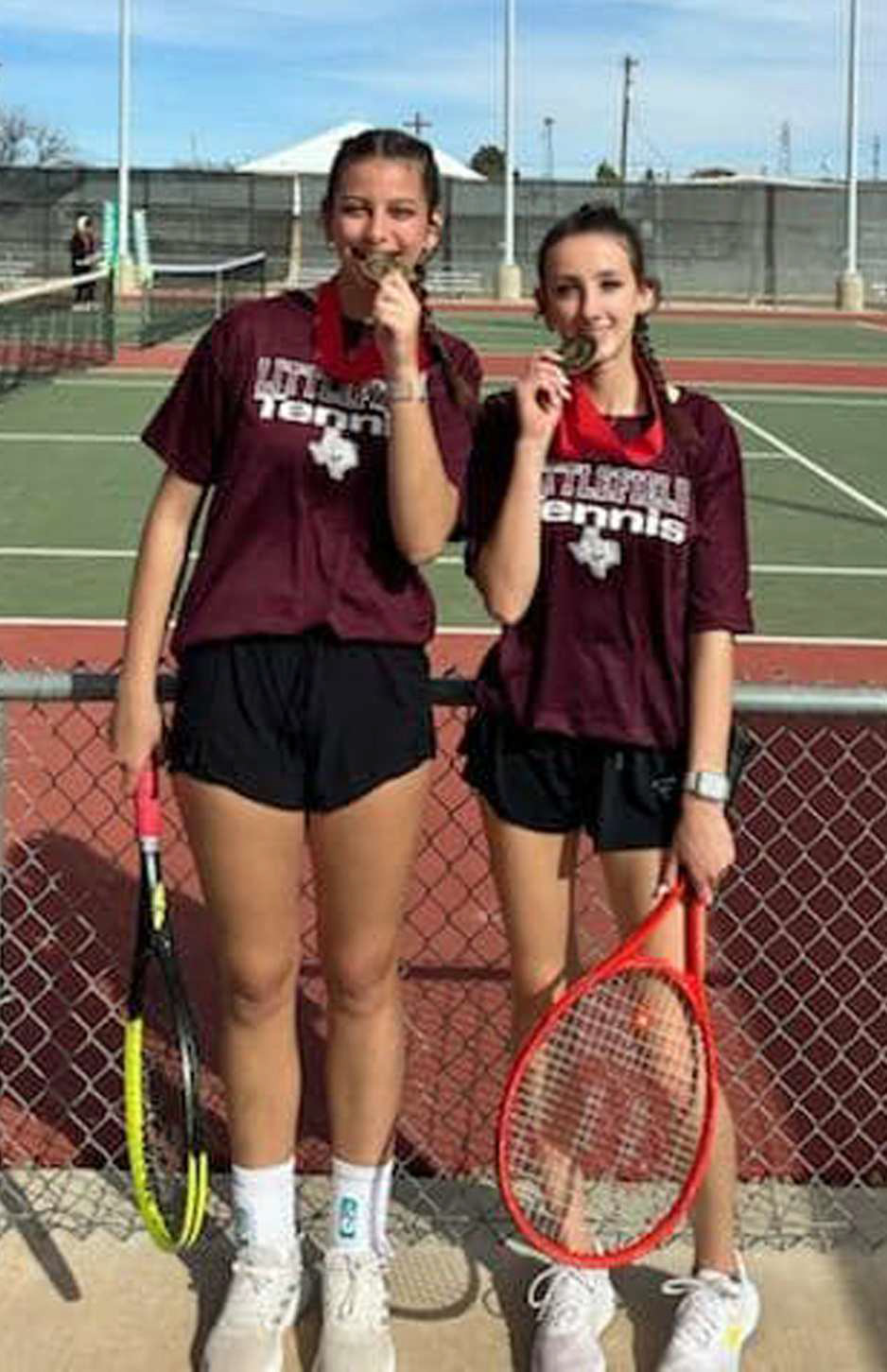 Littlefield’s Julie Bownds and Chloe Sawyer won first place in girl’s doubles at the Denver City Tournament this past weekend. (Submitted Photo)