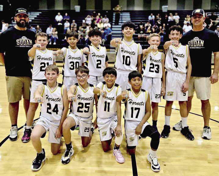The 5th and 6th Grade Sudan Hornets’ basketball team won the Muleshoe Small Town Showdown last weekend, going undefeated. (Submitted Photo)