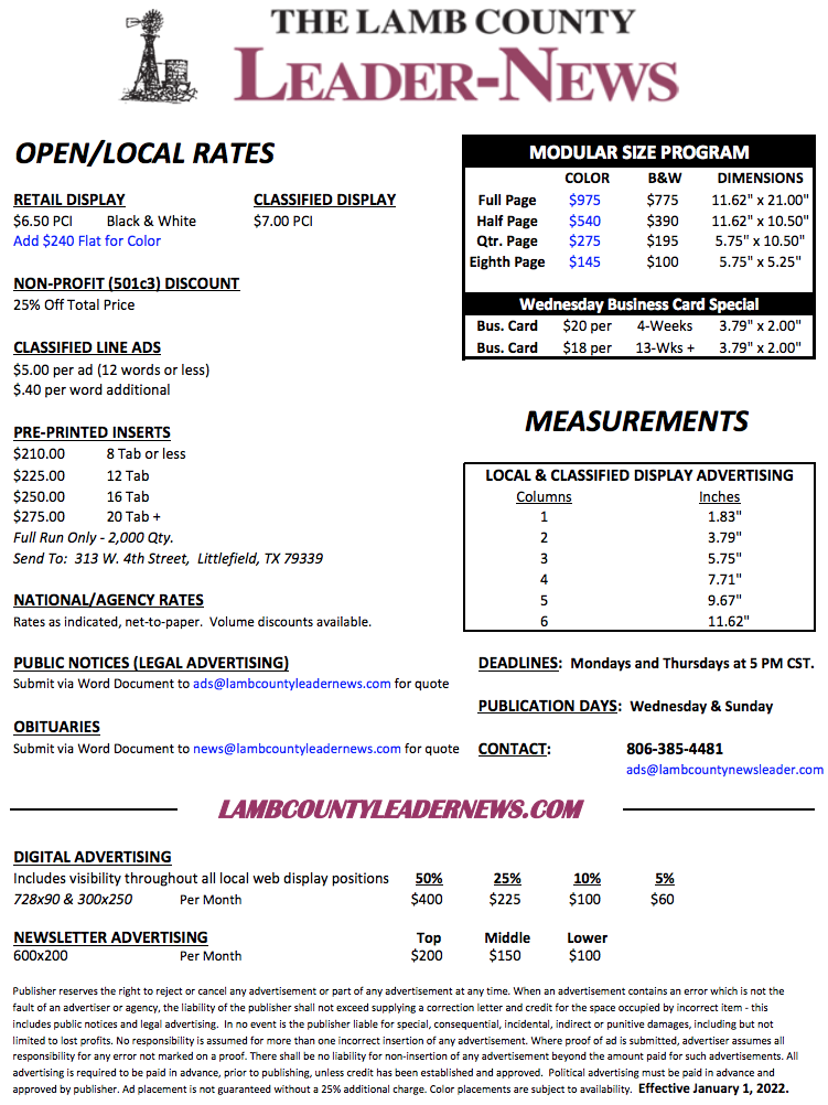 Rate Card