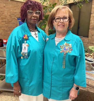 LHC Auxillary members, Retha Williams and Janet Conkin receive their 100 hours bars at a pinning ceremony in May. (Submitted Photo)