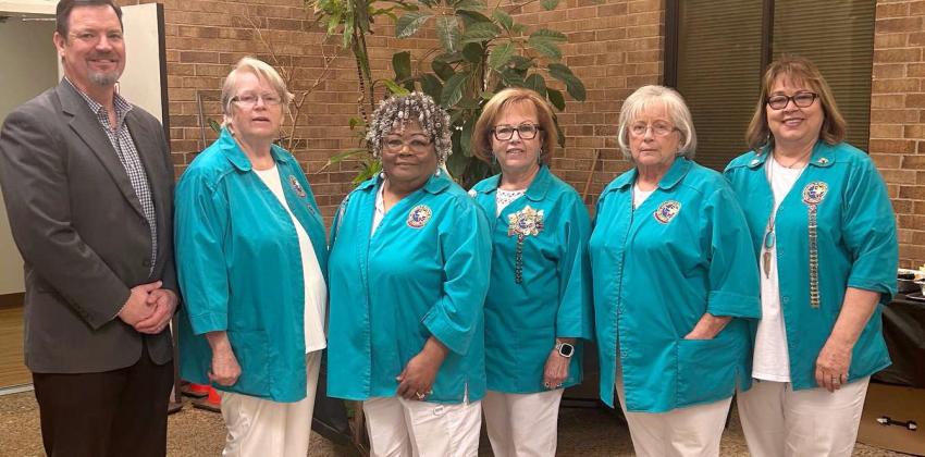 The Lamb Healthcare Center Auxillary officers pose for a picture with LHC CEO, Mike McNutt. ( L- R): McNutt, Cooresponding Secretary, Doris Howell, Recording Secretary, Barbara Colbert, Treasuerer, Janet Conkin, Vice President, Linda Williams and President Lori Durham. (Submitted Photo)