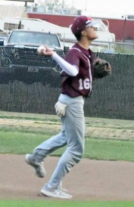MAKING THE PLAY – Littlefield junior shortstop, Jordan Trevino, charges a ball hit up the middle and throws it to first for the out, during the Wildcats, 4-0, loss at Lamesa on Tuesday. (Staff Photo by Derek Lopez)