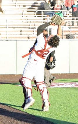 FINDING THE BALL-Littlefield junior catcher, Davin Saldana catches a pop up behind the plate for the first out of the top of the sixth inning, during their, 9-3, victory over Tulia on Tuesday at Wildcat Field. (Staff Photo by Derek Lopez)