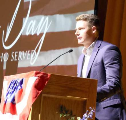 Veteran Michael Wood of Fort Worth,Texas who served during the Vietnam War was the featured speaker at the Sudan Veterans Day Memorial service held at the Sudan School Auditorium. (Photos by Ann Reagan)