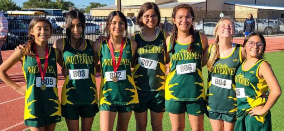 13th OVERALL – The Springlake-Earth Lady Wolverines’ junior high cross country team competed at the Oil Patch Invitational in Sundown on Saturday, where they finished 13 th out of 26 teams, and second out of 1A schools behind Whiteface. Aabriella Villanueva and Chelsie Bridges were medalists for the Lady Wolverines. (Shown no order): Villanueva, Bridges, Jessica Mendoza, Violeta Chavez, Braylee Herriage and Ennah Mosqueda. (Submitted Photo)