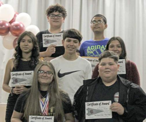 2023-2024 MOST IMPROVED SEVENTH GRADE STUDENTS (Back): Hector Rosa and Victor Salas. (Middle): Anali Jasso, Nehemiah Beanes and Janella Rodriquez. (Front): Miley Dewbre and Jimmy Scott. (Submitted Photo)