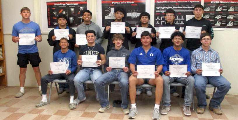 OLTON STUDENTS enrolled in Ag Equipment and Design class has completed the requirements and received their NCCER Core Certification. (L-R) Front row: Jaime Reyna, Isrrael Velez, Wyatt DeBerry, Alan Vasquez, Raymond Ramirez, and Cooper Clayton Back Row: Jaxon Tonsu, Marc DeLaRosa, Aldofo Garcia, Ulisses Marquez, Nathaniel Ruiz, Carlosergio Gallegos, and Victor Avendano. Not pictured Naomie Mosqueda. (Submitted Photo)