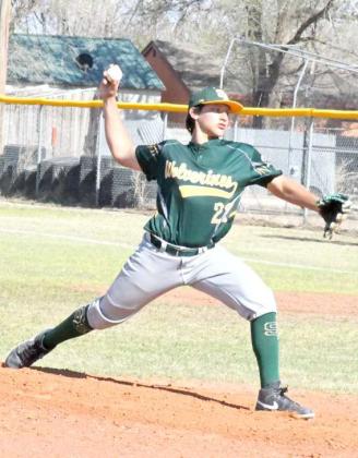 THROWING STRIKES - Springlake-Earth sophomore pitcher, Tyler Tanaro, started on the mound for the Wolverines on Monday in their district game against Petersburg. Tanaro pitched four innings giving up three runs and two walks, while earning nine strike outs. (Staff Photo by Derek Lopez)