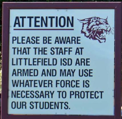 GUARDIAN PROGRAM - The Littlefield Independent School District implemented the Guardian Program for the 2022-23 school year and moving forward. These signs are posted outside of all of the LISD campuses. (Staff Photo by Samantha Pontius)