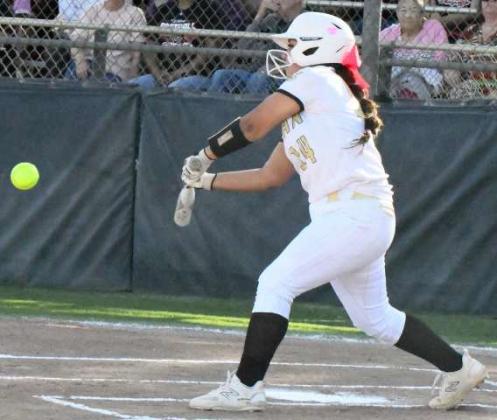 Sudan’s Blessy Montes knocked an RBI-double into left-center field to score the games first run, in the top of the first inning of the Nettes, 10-5, loss to Colorado City on Thursday at Lubbock High in the Bi-district round of the play-offs. (Staff Photo by Derek Lopez)