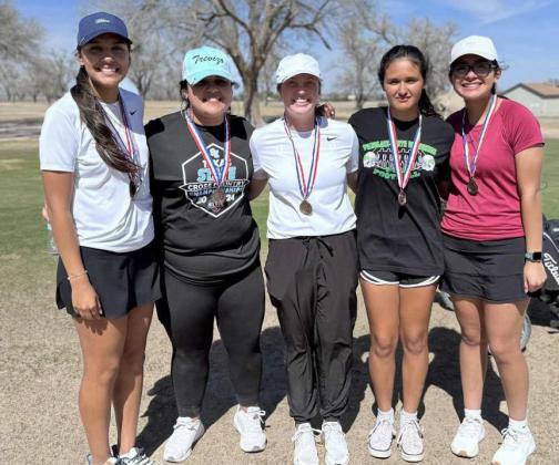 The Springlake-Earth varsity girl’s golf team competed at Tulia on March 19th, where they took third place as a team. Additionally, Ennah Mosqueda took second place individually, while Hannah Alvarez took third individually. (Submitted Photo)