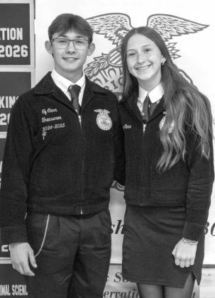 Littlefield FFA Sr Creed team, Ty and Piper Carr, receive recognition at the Littlefield FFA banquet on May 18, 2026. (Photo by Madison Vidales)