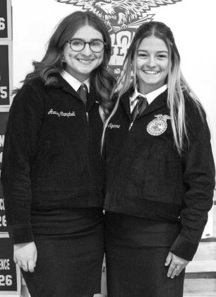 Littlefield FFA Radio 2 competitors, Avaley Campbell and Mattie Seymore, receive recognition at the Littlefield FFA banquet on May 18, 2026. (Photo by Madison Vidales)