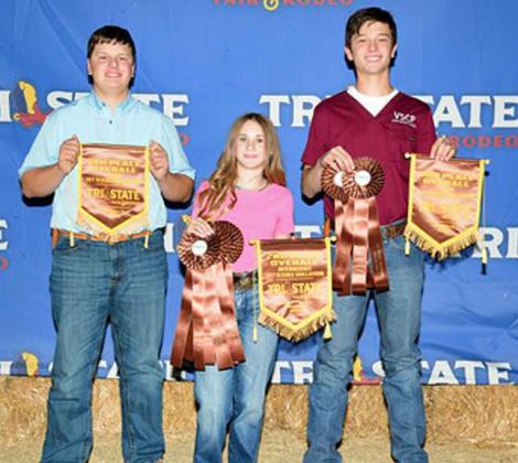 This team competed in the Vet Science Skillathon: Reese Moore, Senior, got 4th in Skills and 5th overall; Paisli Claunch, Intermediate, got 1st Exam, 2nd ID, 3rd in Skills and 2nd overall; Denton Moore, Senior, got 2nd Exam, 3rd in Skills and 3rd overall. (Submitted Photo)