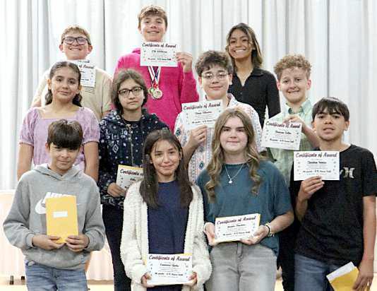 SEVENTH GRADE AB HONOR ROLL: Front row: Isaias Cedillo, Emmaris Ojeda, Jayda Dewbre, and CJ Trevino. Middle row: Kendall Vargas, Lily Chavez, Diego Silveira, and Branson Bellar. Back row: Dylan Adkins, Eli Wilson, and Aubrie Torres. (Submitted Photo)
