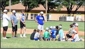 Olton Head Baseball Coach Matthew Ingle addresses the morning session of his youth camp last Thursday after the final day concluded. (Staff Photo by Derek Lopez)
