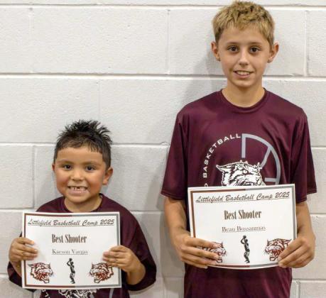 Kaeson Vargas and Beau Bussanmas received ‘Best Shooter’ awards at the Littlefield Basketball Camp on June 19, 2025. (Photo by Madison Vidales)