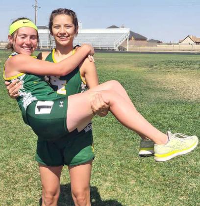 STATE QUALIFIERS - Springlake-Earth juniors, Taytum Goodman and Emma Samaron, both qualified for the State Track Meet in Austin this past weekend at the 1A Regional Track Meet. Goodman set two Regional record in the women’s 3,200-meter run and the 1,600-meter run and also took first in the 800-meter run. Samaron placed 2nd in the women’s 300-meter hurdles with the second fastest time in the state of Texas. (Submitted Photo)